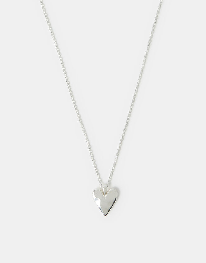 Sterling Silver-Plated Molten Heart Pendant Necklace, , large