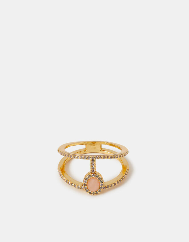 14ct Gold-Plated Rose Quartz Double Band Ring, Gold (GOLD), large