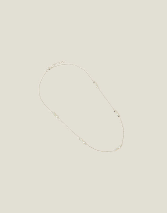 Sterling Silver Stationed Mother of Pearl Necklace, , large