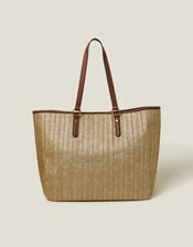 Large Metallic Raffia Shopper Bag, , large