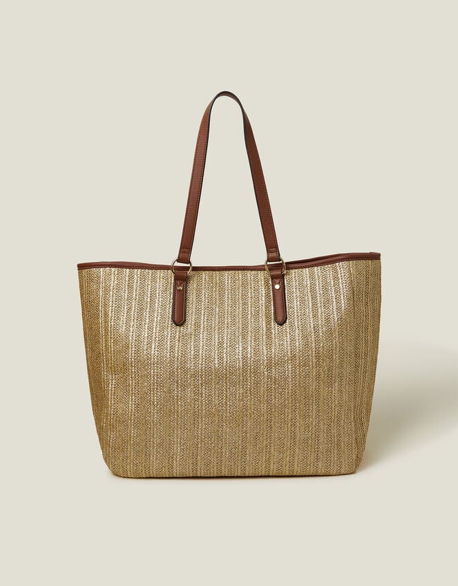 Large Metallic Raffia Shopper Bag, , large
