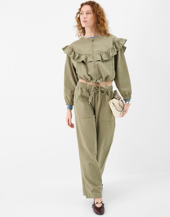 Wide Leg Denim Trousers, Green (KHAKI), large