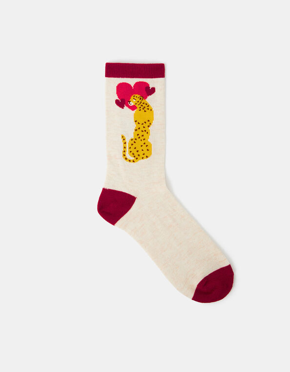 Cheetah Heart Print Socks, , large