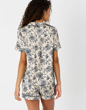 Floral Print Satin Short Pyjama Set, Blue (NAVY), large