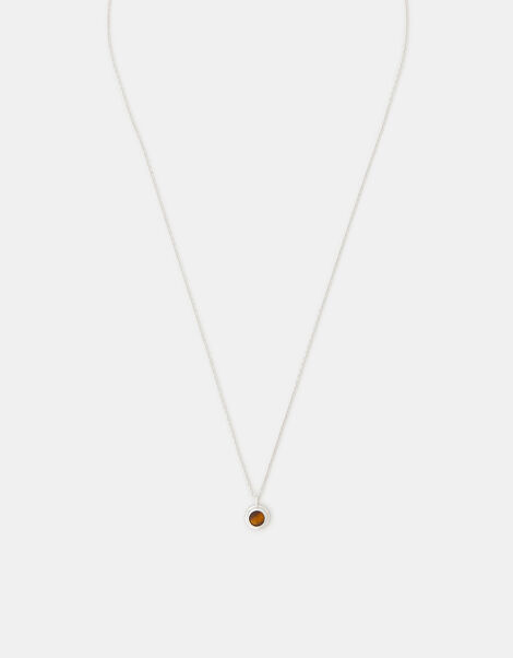 Sterling Silver Healing Stone Pendant Necklace, Brown (BROWN), large