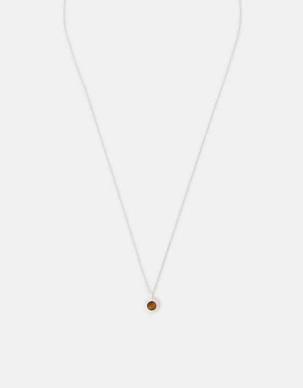 Sterling Silver Healing Stone Pendant Necklace, Brown (BROWN), large