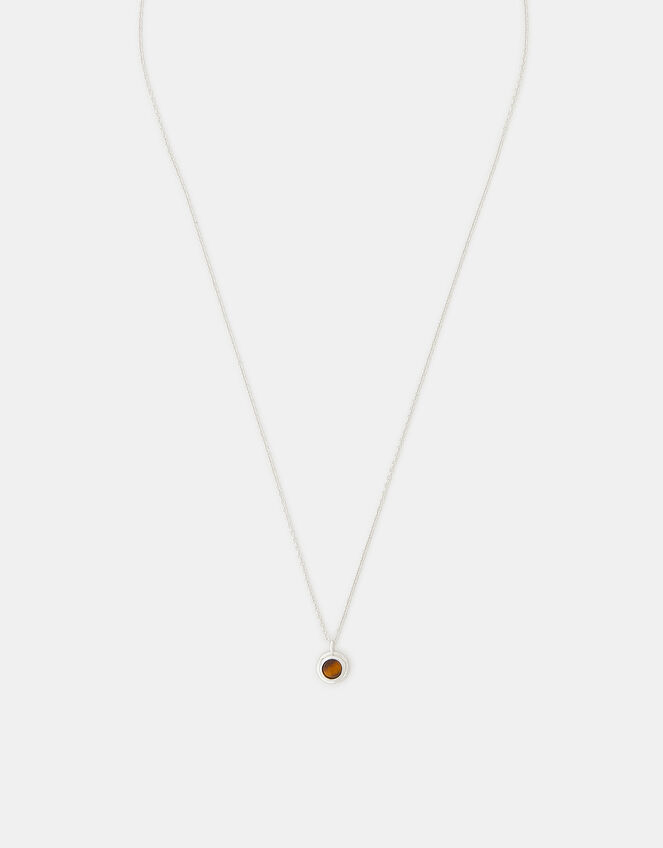 Sterling Silver Healing Stone Pendant Necklace, Brown (BROWN), large