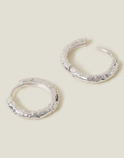 Sterling Silver-Plated Molten Huggie Hoops, , large