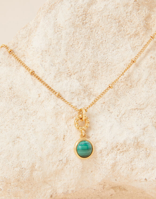 Gold-Plated Modern Heirloom Malachite Pendant Necklace, , large