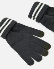 Varsity Stripe Touchscreen Gloves, Grey (CHARCOAL), large