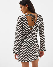 Mono Crochet Mini Kaftan, Black (BLACK WHITE), large