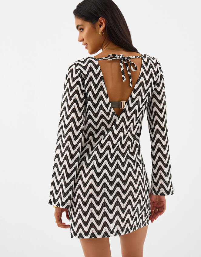 Mono Crochet Mini Kaftan, Black (BLACK WHITE), large