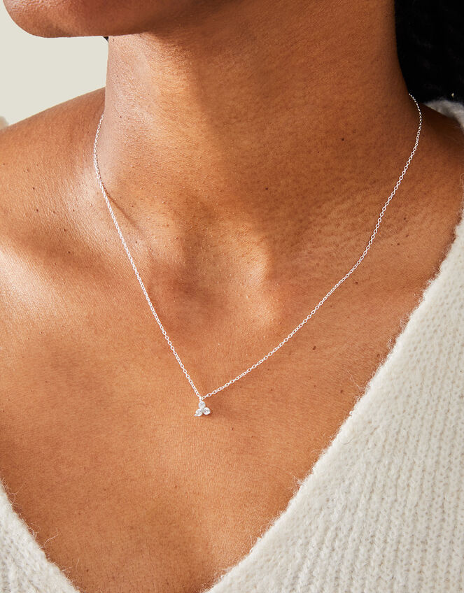 Sterling Silver Sparkle Flower Pendant Necklace, , large