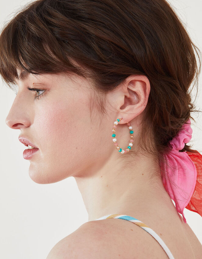 Small Beaded Hoop Earrings, , large