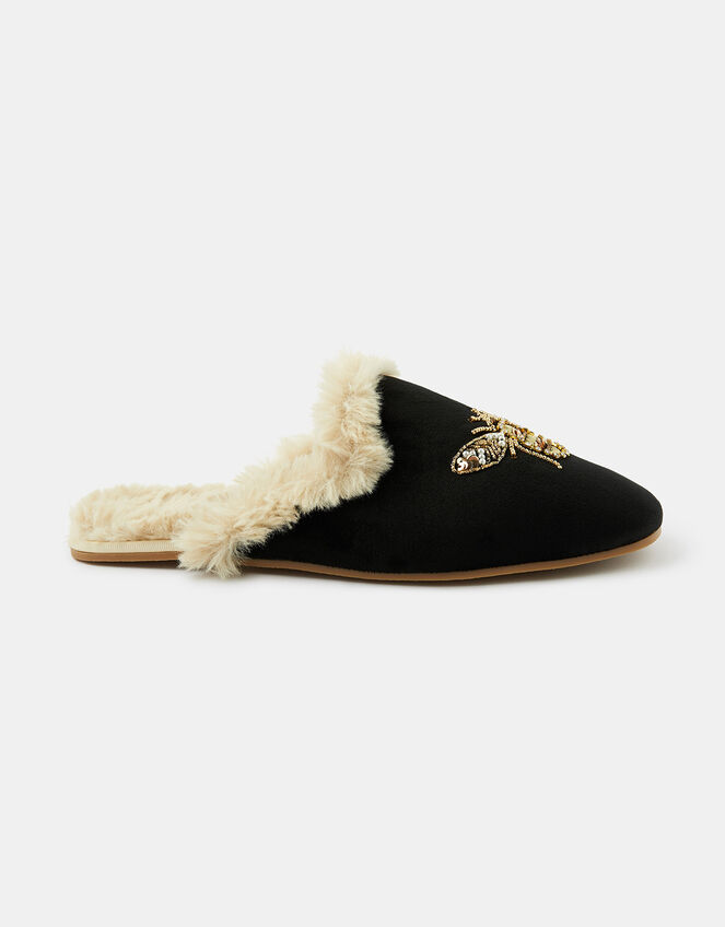 Embellished Bee Mule Slippers, Black (BLACK), large