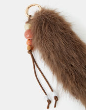 Beaded Faux Fur Bag Charm, , large
