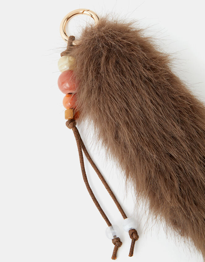 Beaded Faux Fur Bag Charm, , large