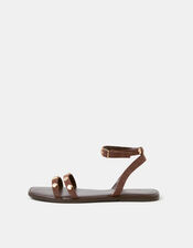 Shell Embellished Suede Sandals, Brown (CHOCOLATE), large