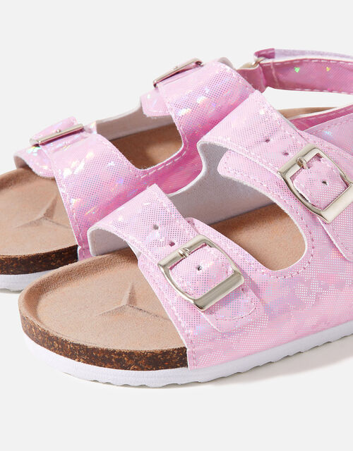Girls Holographic Double Buckle Sandals, Pink (PINK), large