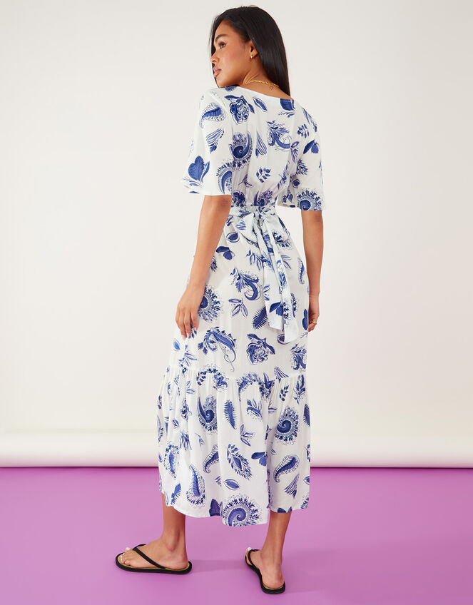 Paisley Tie Waist Midi Dress, White (WHITE), large
