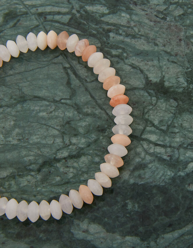 Semi-Precious Beaded Stone Bracelet, White (WHITE), large