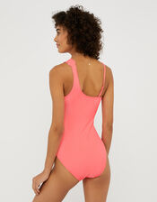 Micro Dot One-Shoulder Swimsuit with Scalloped Edge, Orange (CORAL), large