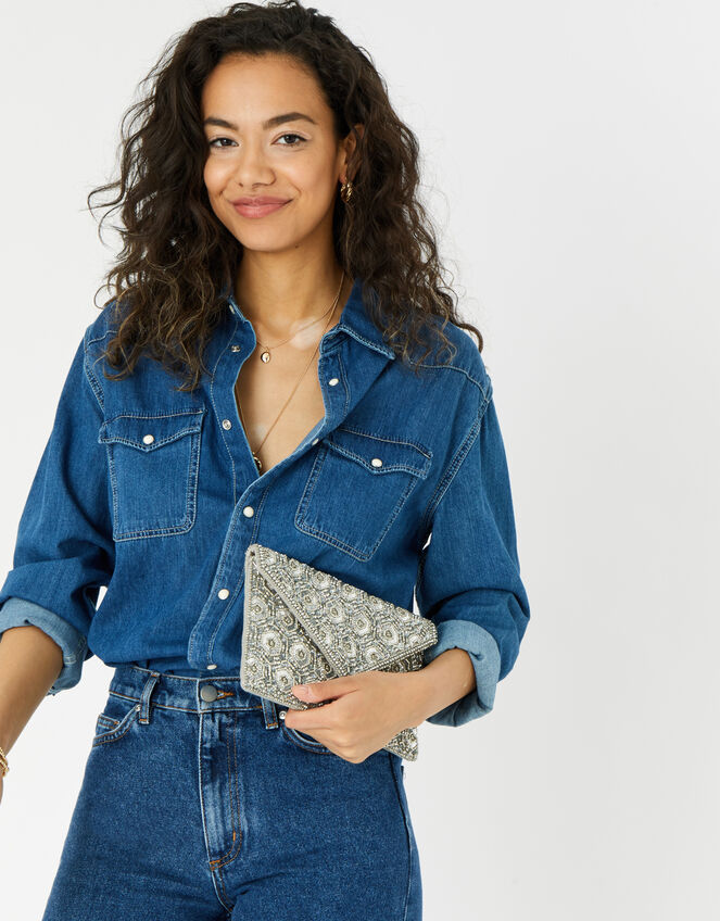 Tamara Embellished Clutch Bag, Silver (SILVER), large