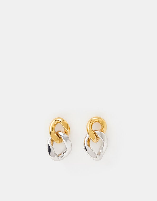 Stainless Steel Mixed Metal Chain Drop Earrings, , large