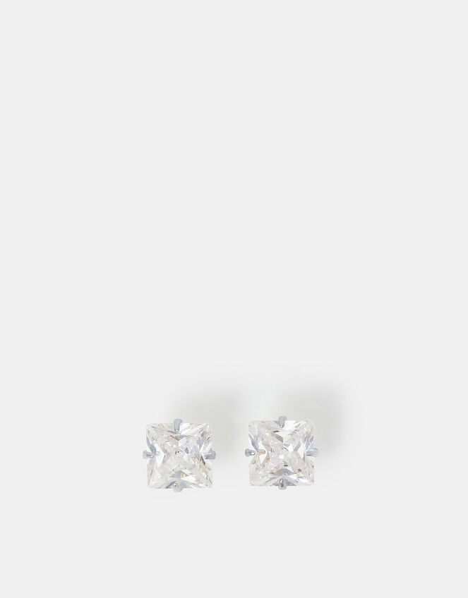 Sterling Silver Square Crystal Stud Earrings, , large