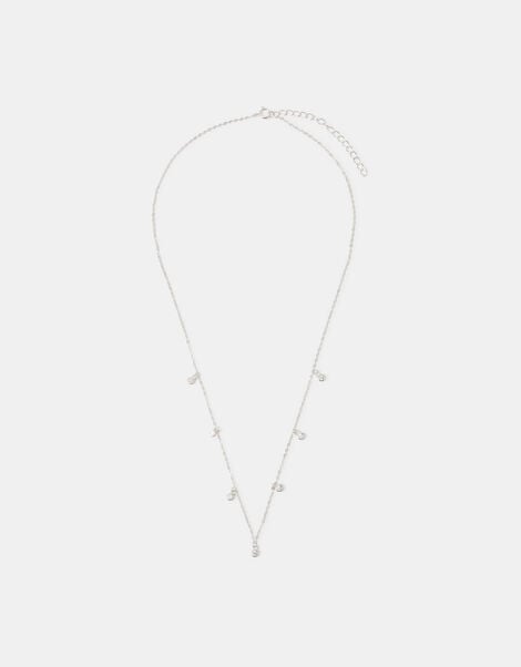 Sterling Silver Stone Station Necklace, , large