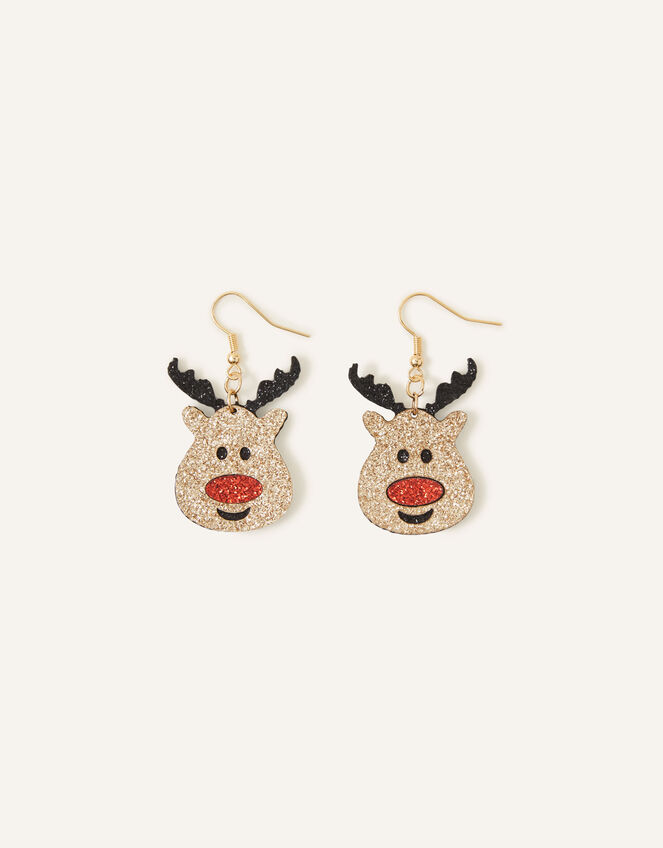 Glittery Reindeer Earrings, , large