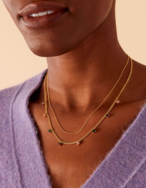 Gold-Plated Rainbow Station Layered Necklace, , large