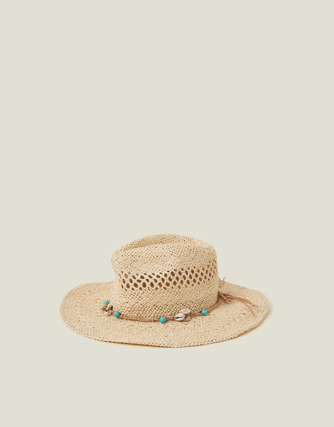 Shell Beaded Straw Stetson Hat, , large