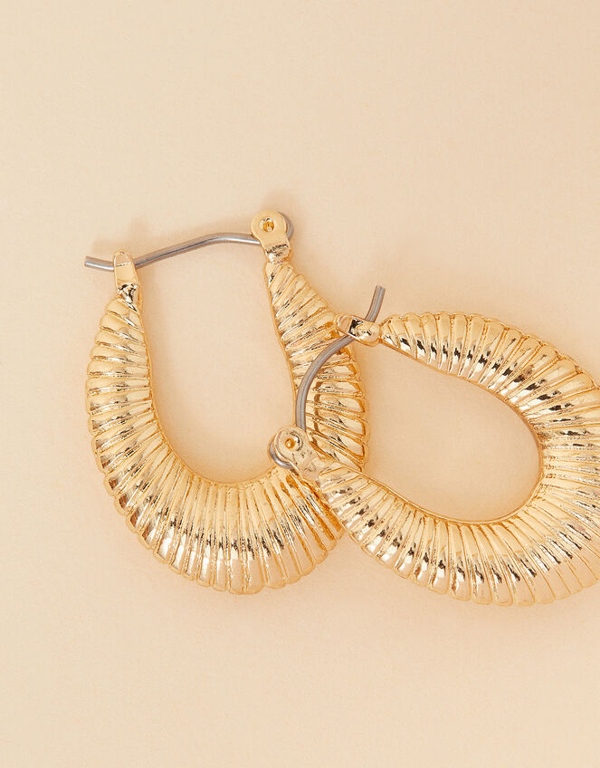 Ridged Oval Hoop Earrings, , large
