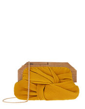 Brooke Pleated Clutch Bag with Wooden Frame, Yellow (YELLOW), large