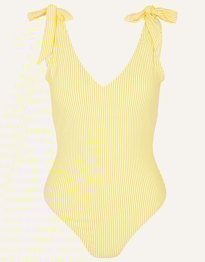 Seersucker Tie Swimsuit, Yellow (YELLOW), large