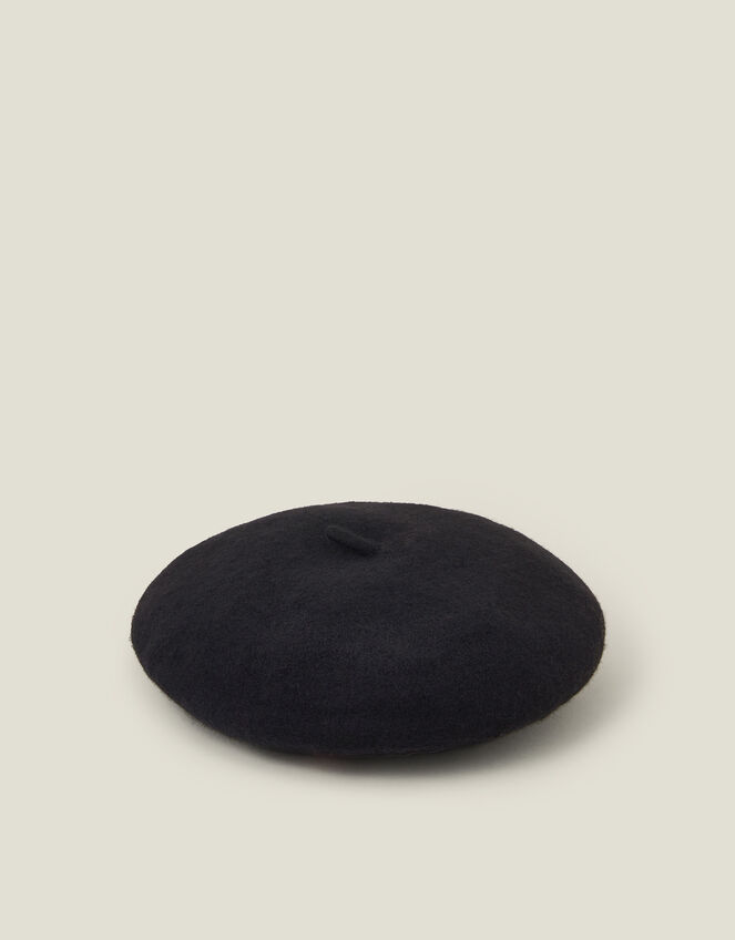 Heart Wool Beret, Black (BLACK), large