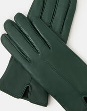 Fleece Lined Touchscreen Leather Gloves, Green (GREEN), large