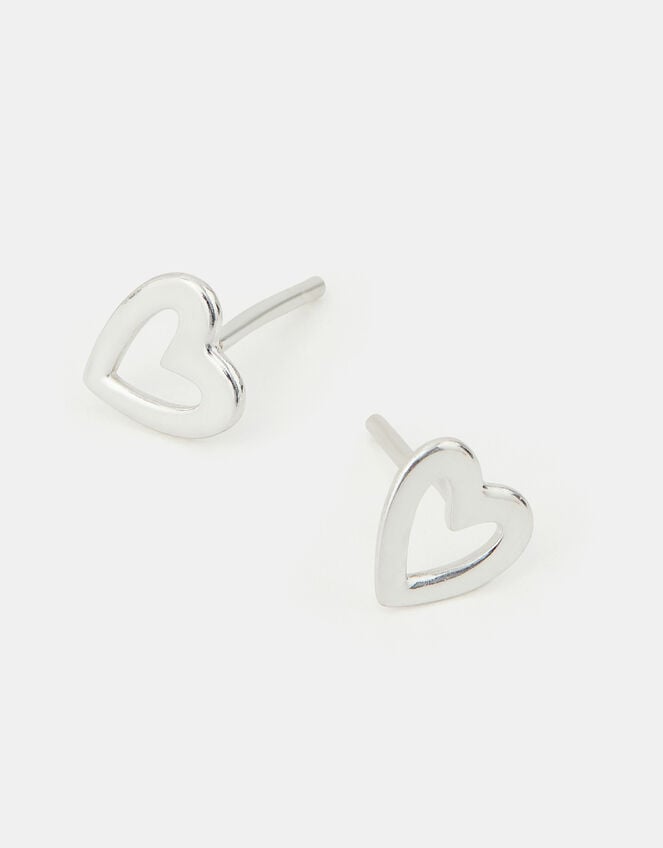 Sterling Silver Cut Out Heart Earrings, , large