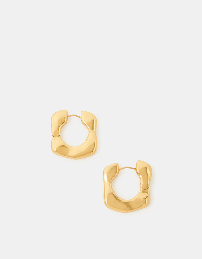 14ct Gold-Plated Molten Square Hoop Earrings, , large
