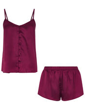 Satin Buttoned Vest Set, Red (BURGUNDY), large