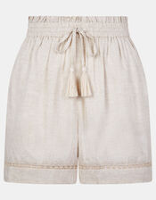 Lace Trim Beach Shorts, Camel (BEIGE), large