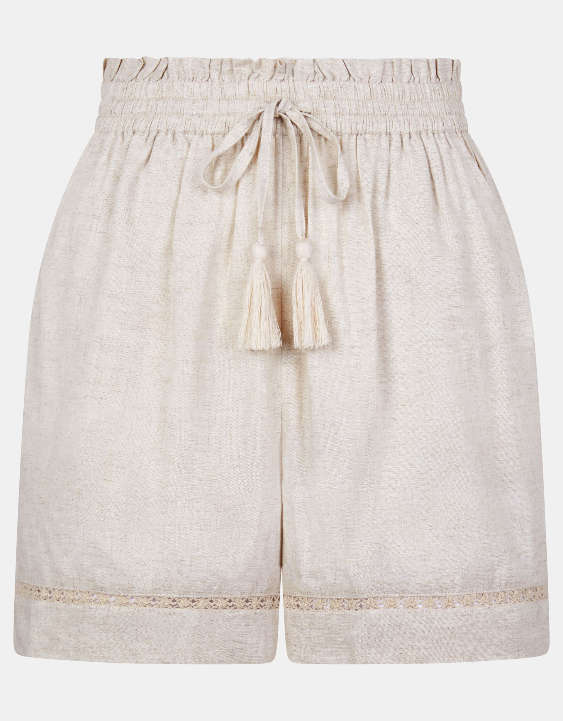 Lace Trim Beach Shorts, Camel (BEIGE), large
