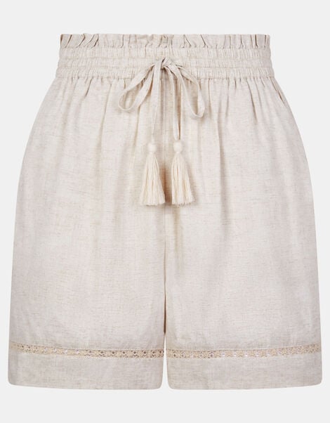 Lace Trim Beach Shorts, Camel (BEIGE), large