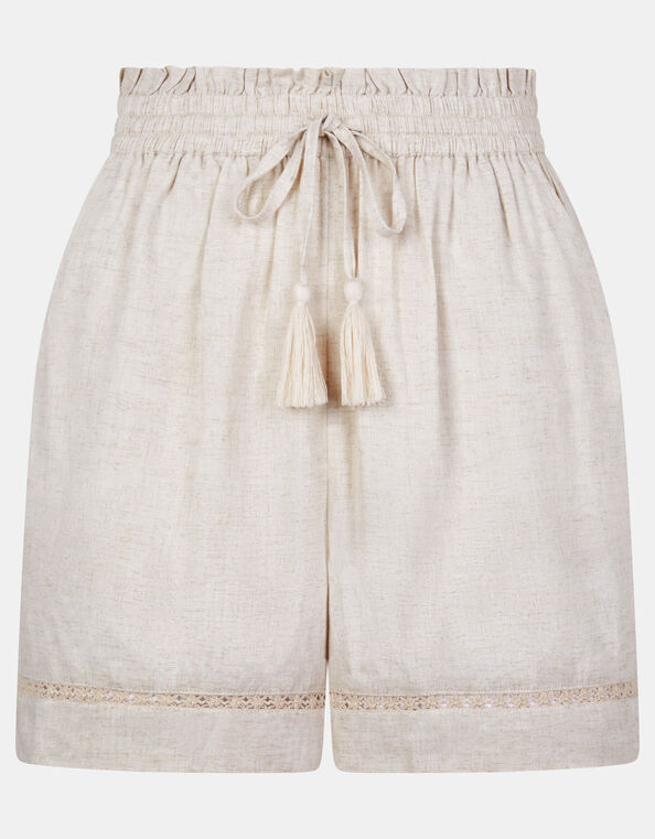 Lace Trim Beach Shorts, Camel (BEIGE), large