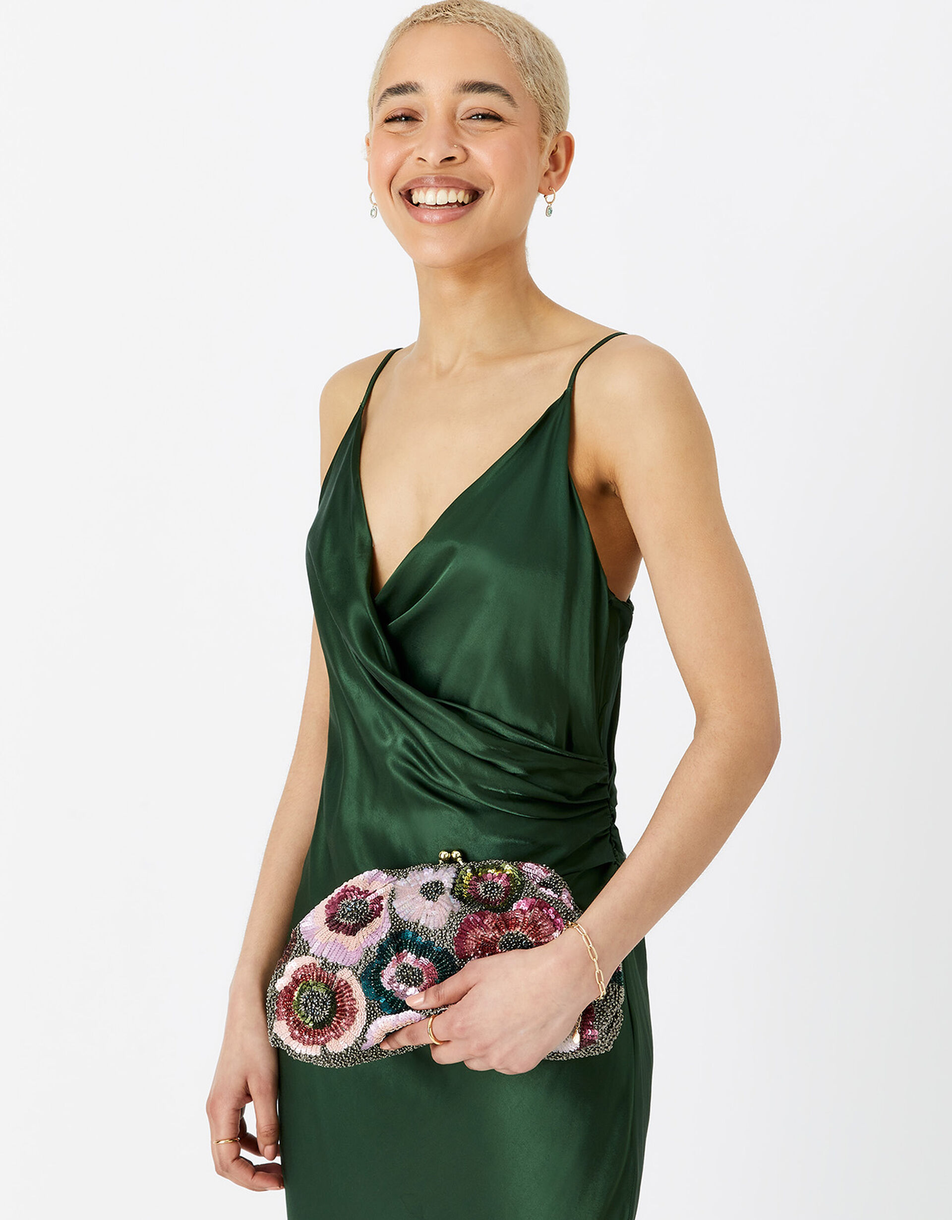 Floral-embroidered clutch Bag