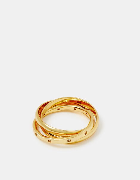 14ct Gold-Plated Sparkle Entwined Trio Ring , Gold (GOLD), large