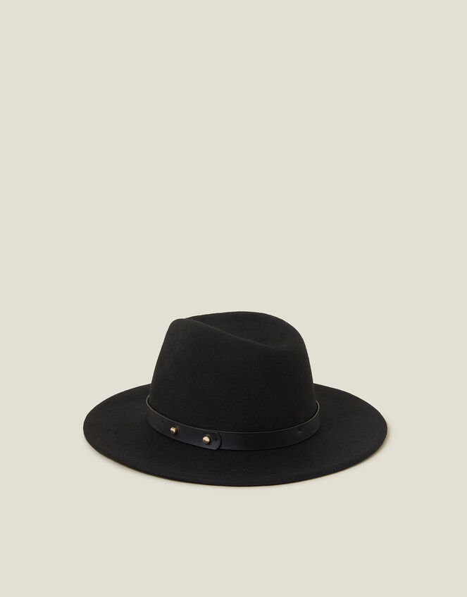 Wool Fedora Hat, Black (BLACK), large