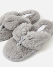 Faux Fur Toe Thong Slippers, Grey (GREY), large