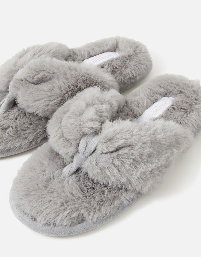 Faux Fur Toe Thong Slippers, Grey (GREY), large